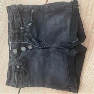 Girls black denim distressed shorts